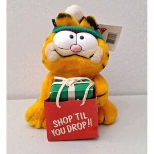NWT Vintage 1981 DAKIN Garfield Cat Christmas Shopping Present Plush Stuffed Toy